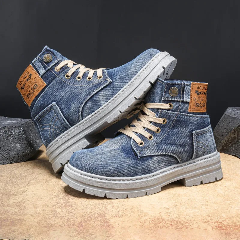 Hip Hop Hipster Canvas Boots Mens Spring New High-Top Denim Casal Shoes Fashion Versatile Tooling Mens Shoes Large Size 39-48