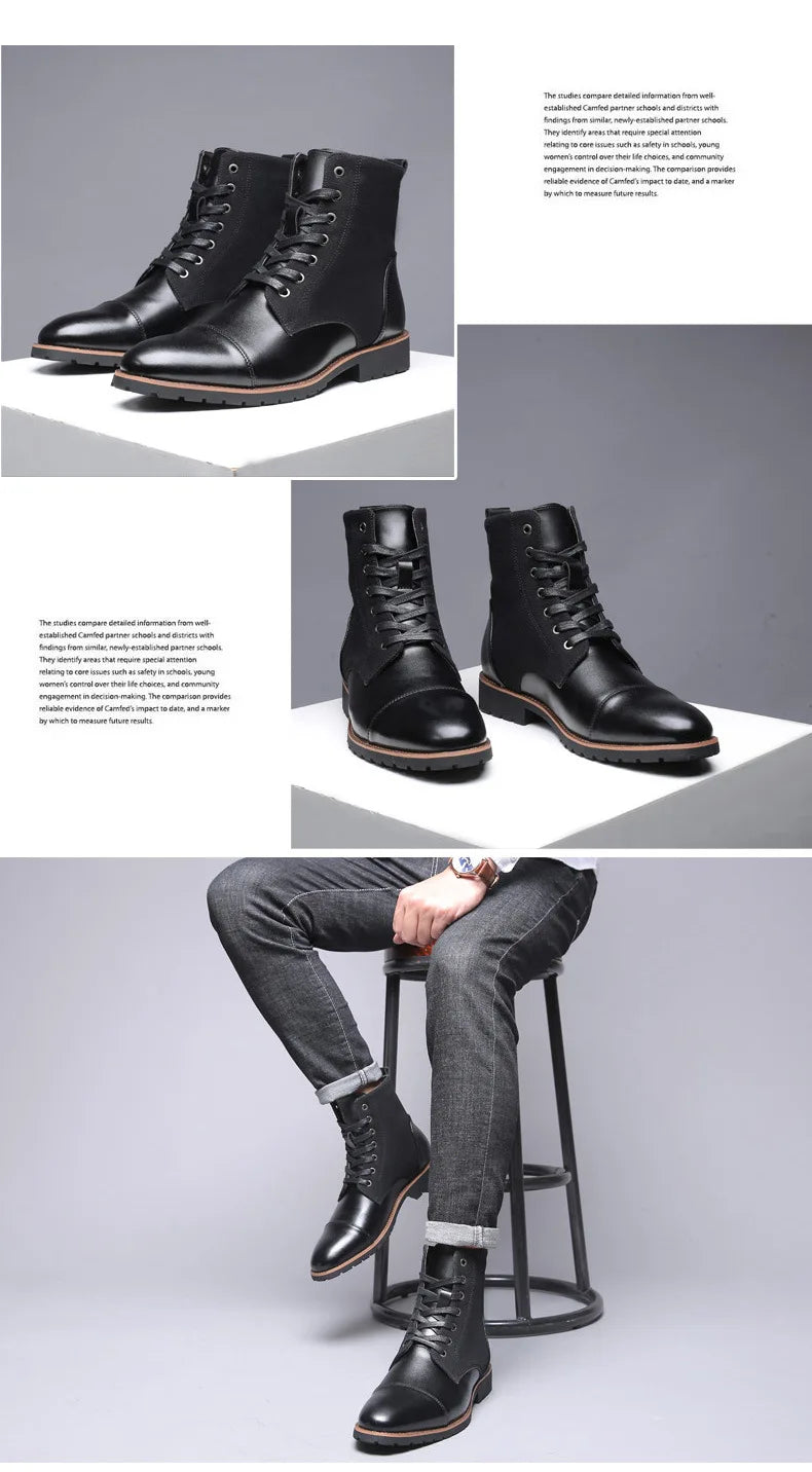 2024 Autumn New Casual Fashion Trend High Top Men's Shoes Leather Boots Large Size 38-48