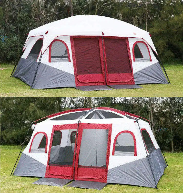 Custom China Travel 4 Season La Tente 2 Rooms Camping Tents 12 Persons Waterproof Outdoor Family Big Camping Tent for 12 Persons
