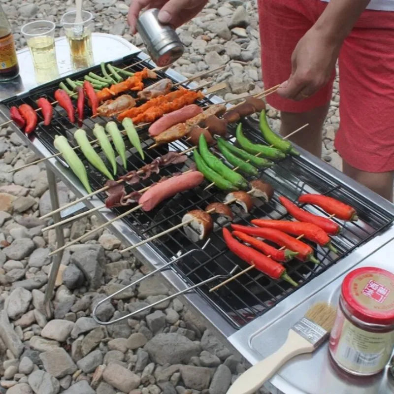 Thickened Large Stainless Steel Grill, Outdoor Folding Grill BBQ Portable Grill