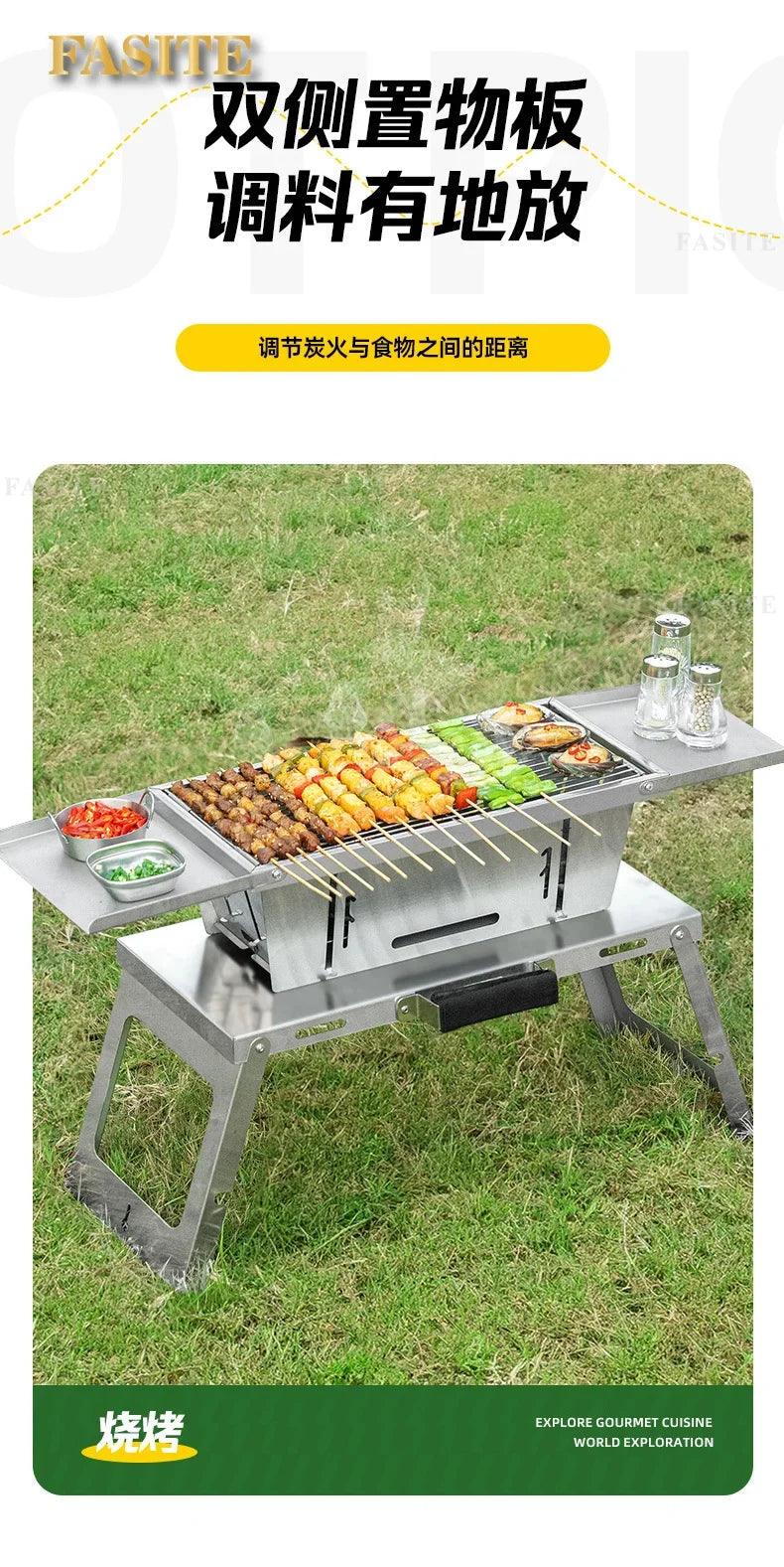 Commercial Folding BBQ Grills Portable Firewood Barbecue Utensils Cookware Brazier Charcoal Garden