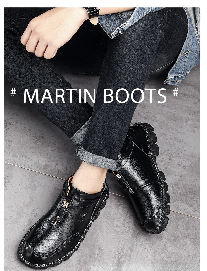 Genuine Leather Shoes Male Luxury High Quality Men Ankle Boots Outdoor Comfortable Casual Shoes Fashion Zip Men Motorcycle Boots