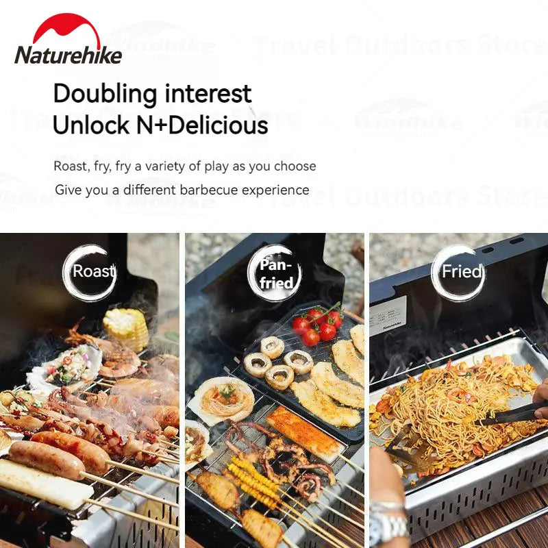Naturehike Outdoor Portable Folding BBQ Grill Camping Enamel Charcoal Stove Ultralight Travel Picnic 4-8 Person Barbecue Stove