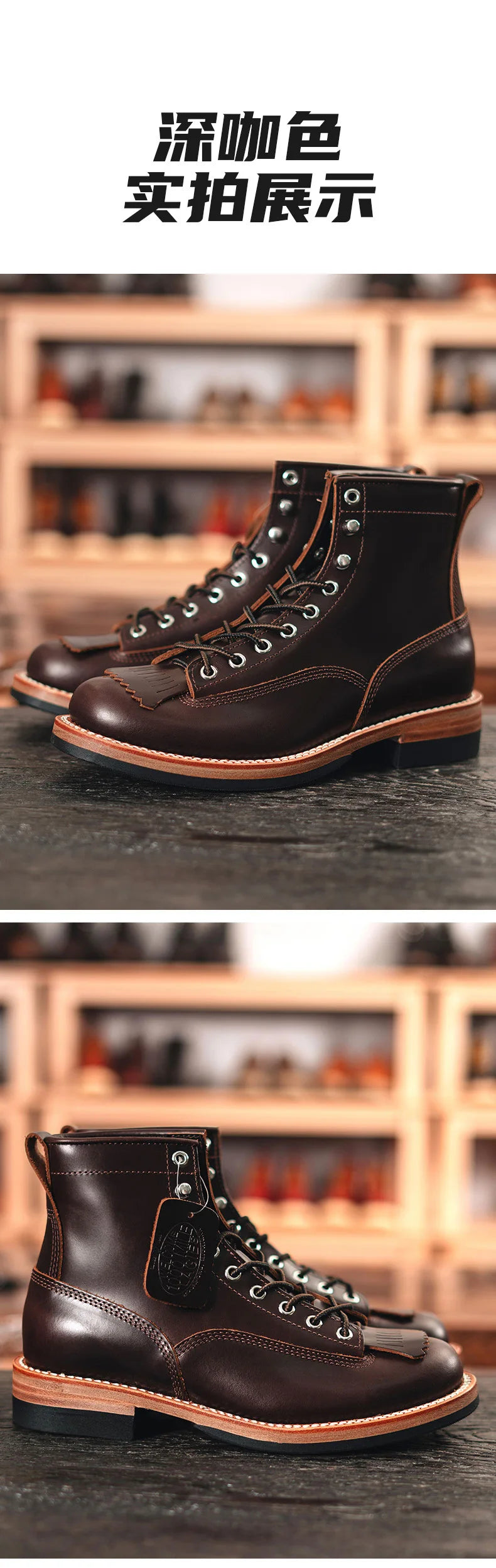 Men's Vintage Motorcycle Boots Cowhide Leather High Top Motorbike Boots Motocross Riding Boots Walking Shoes Thick Soled 38-44