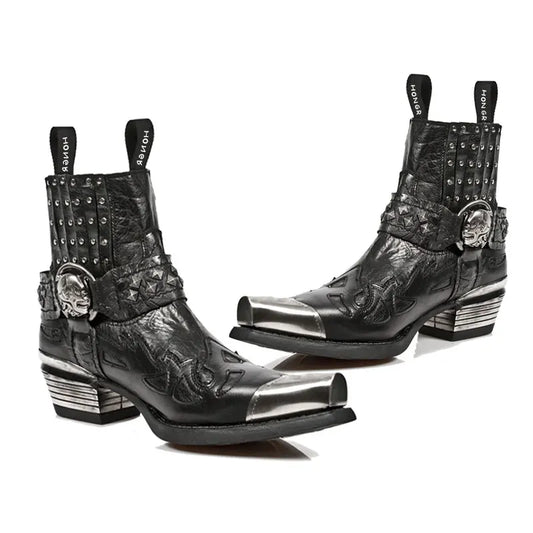 2025 New Men Popular Pointed Western Short Spanish Tide Brand Punk Rivet Leather Women Sneakers Chelsea Boots