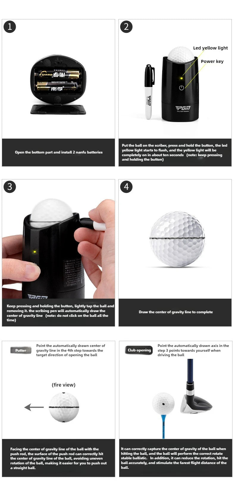 PGM Golf Electric Scriber Golf Ball Liner Alignment Tool Golf Ball Liner Ball Spot Marker Tool Line Painter Accessories