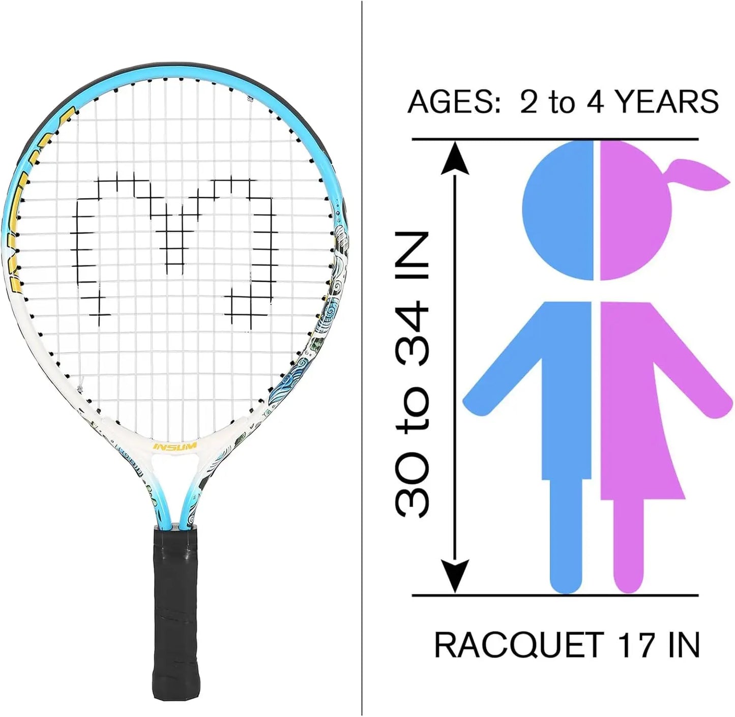 17" Kids Tennis Racket Best Starter Kit for Kids Age 4 and Under with Shoulder Strap Bag and Tennis Racket Toddler Tennis Raquet