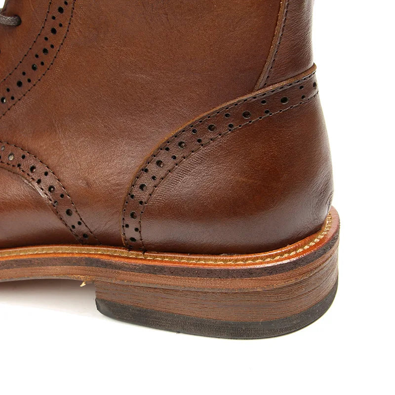 US 6-10 Business Man Mature Office Carving Brogue Shoes Men's Cowhide Top Layer Retro Genuine Leather Suit Boots