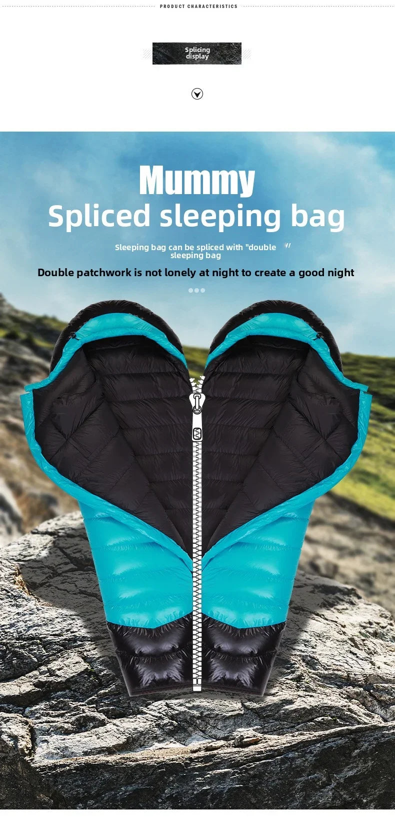 SKY ICEJingchan Mummy Down Sleeping Bag for Adults Outdoor Camping Winter Thickened Goose Down Cold-Proof Warm