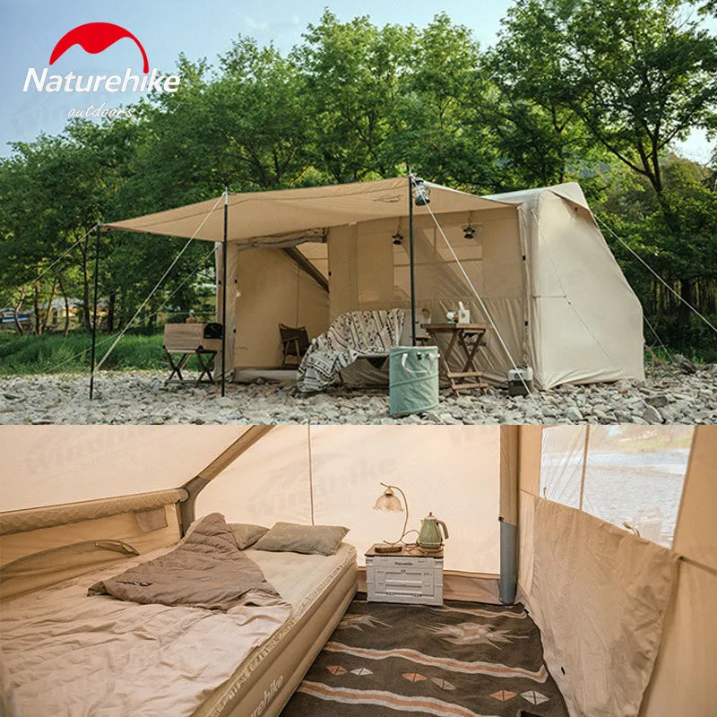 Naturehike Air Cabin Tent Inflatable Wall Camping Tent for 2-4 Person Family Group Travel Camping House Two Rooms Aluminum Alloy