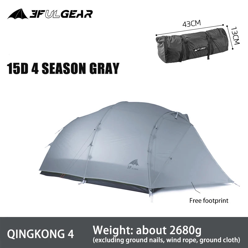 3F UL GEAR Qingkong 4 Person 4 Season 15D Camping Tent Outdoor Ultralight Hiking Backpacking Hunting Waterproof Tents