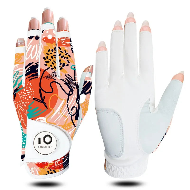 All Weather Grip Nail Golf Gloves Women Left Hand Leather with Ball Marker Half Finger Size XS S M L XL Drop Shipping