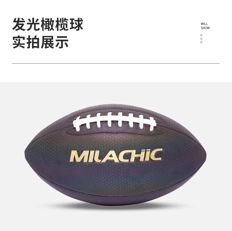 Training Reflective Rugby Ball Professional Grade Ball Toss Kick Practice for Youth Adult, Indoor and Outdoor Use, Size 3, 6, 9