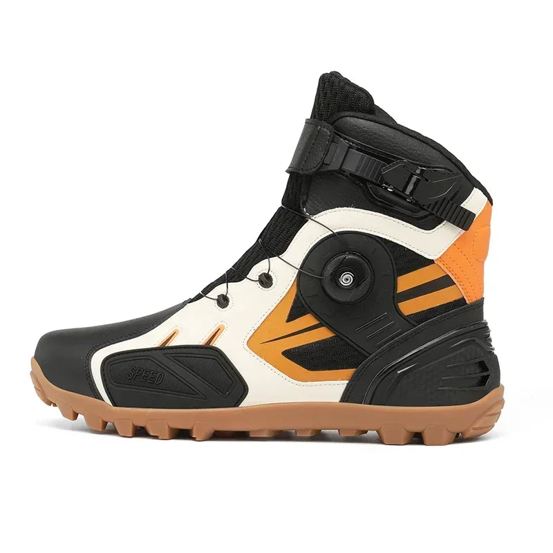 Summer Retro Mountain Off-road Motorcycle Riding Boots Men Motorbike Motocross Cycling Shoes With Gear Shift Pad Rubber Sole