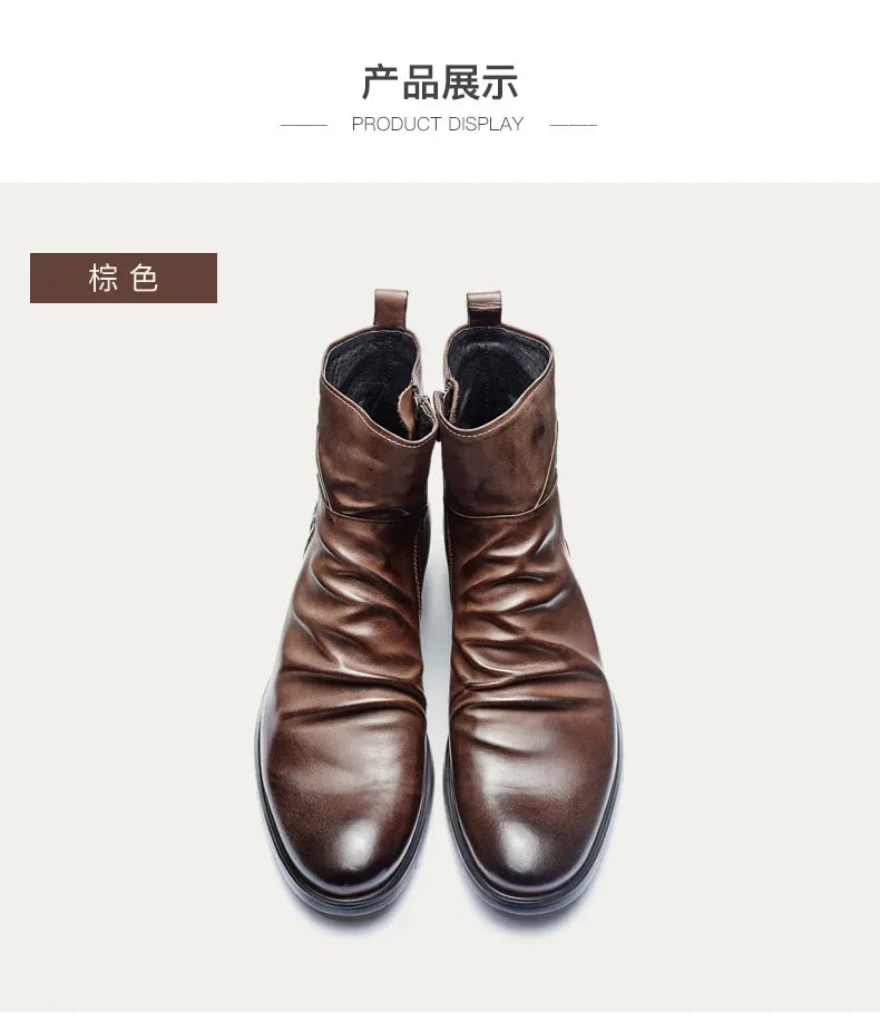 Men's Chelsea Boots High Quality Side Zipper Handmade Boots Men's Leather Boots Fashion New Casual Leisure Leather Shoes for Men