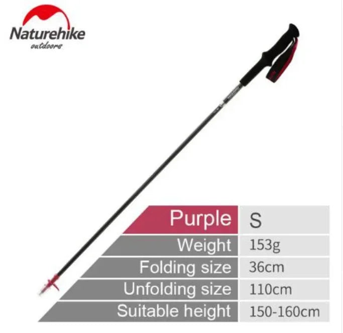 Naturehike-EXT Carbon Fiber Ultralight Walking Hiking Sticks,4 Sections Foldable Adjustable Trekking Poles Camping Hiking Tool