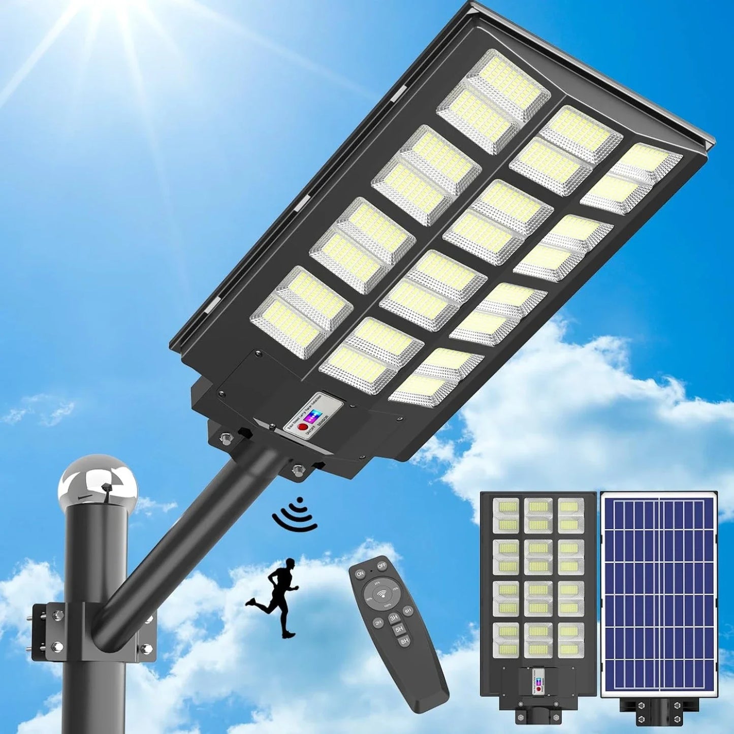 Solar Motion Sensor Street Lights Waterproof 8000LM Outdoor Flood LightsAuto Dusk to Dawn for Garden,Driveway,Yard