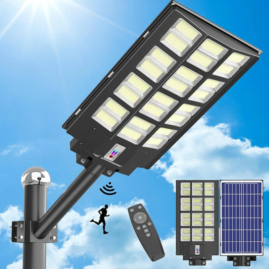 Solar Motion Sensor Street Lights Waterproof 8000LM Outdoor Flood LightsAuto Dusk to Dawn for Garden,Driveway,Yard