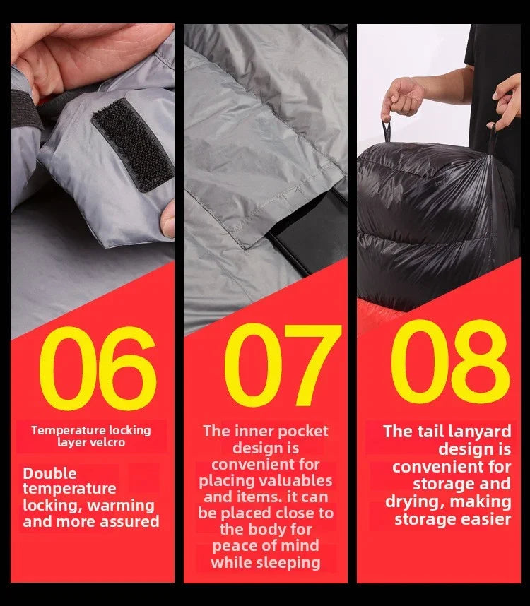 Lightweight Goose Down Double Sleeping Bag Adult Outdoor AllSeason Camping