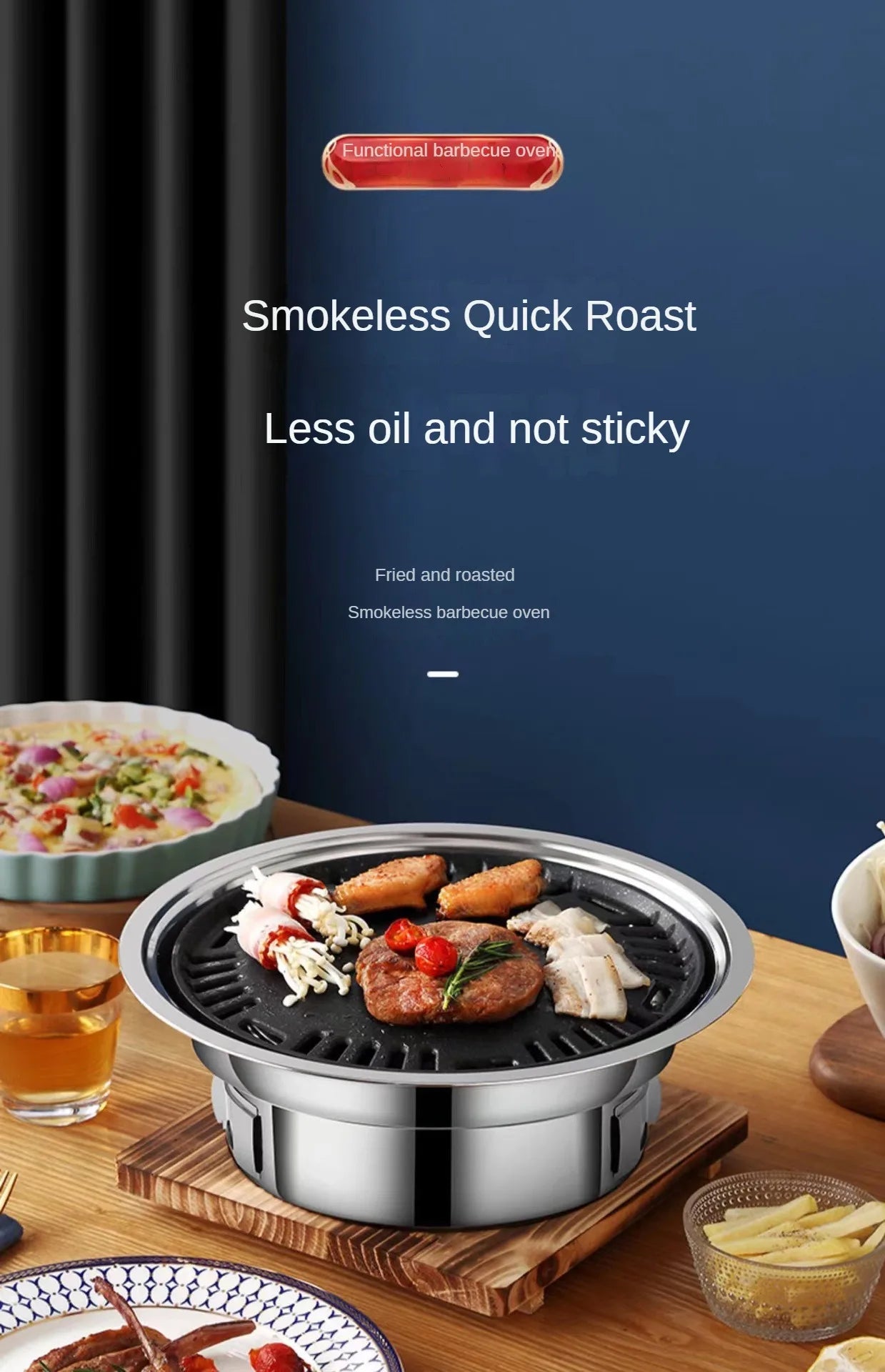 Stainless Steel Korean Barbecue Grill Round Household Commercial Camping Party Charcoal Grill Portable Charcoal Barbecue Grill