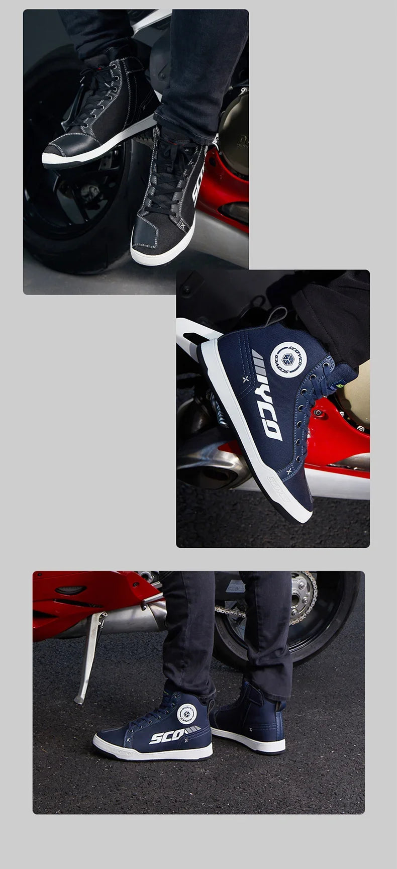 SCOYCO Commuter Motorcycle Riding Shoes Fashion Casual Hundred Crash Shoes Breathable Canvas Riding Motorcycle Boots MT068