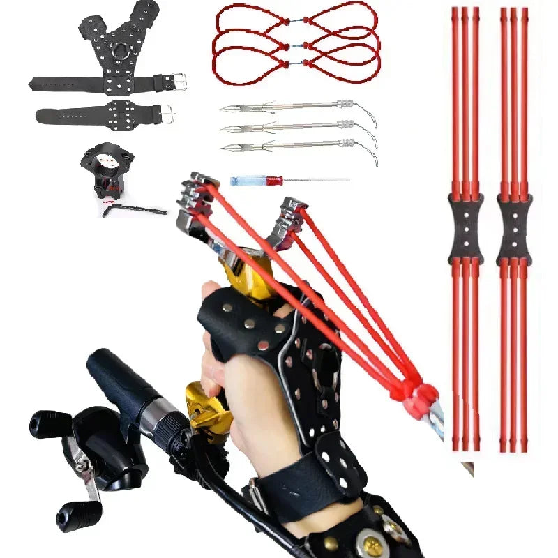 Powerful Fishing Slingshot with Wrist Rest Outdoor Hunting All-metal Material Sling Shot Large Catapult for Fishing and Ball