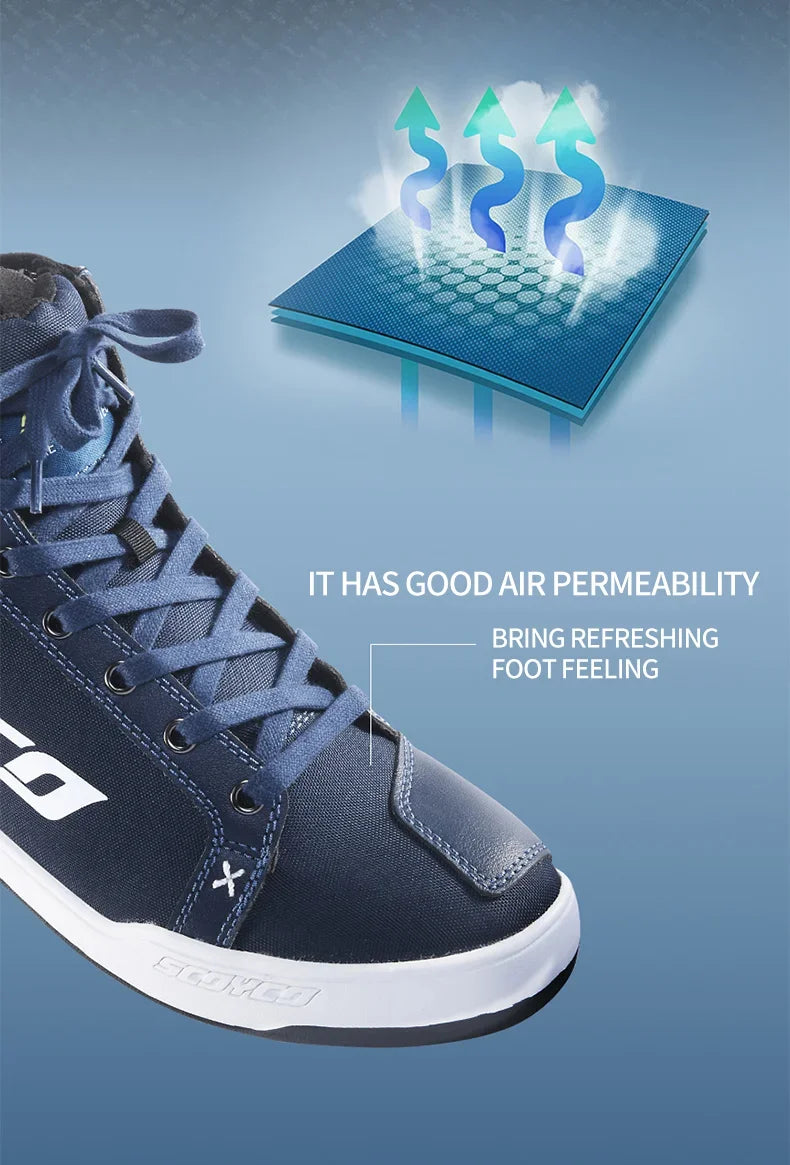 SCOYCO Commuter Motorcycle Riding Shoes Fashion Casual Hundred Crash Shoes Breathable Canvas Riding Motorcycle Boots MT068