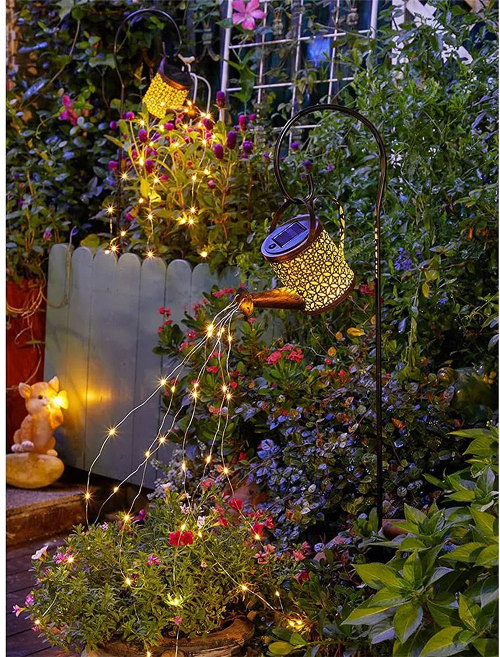 LED Solar Lights Outdoor Watering Can Light Hanging Waterfall Decor Yard Porch Lawn Outdoor Solar Garland Lights Waterproof