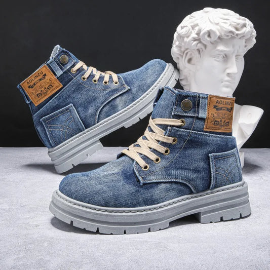 Hip Hop Hipster Canvas Boots Mens Spring New High-Top Denim Casal Shoes Fashion Versatile Tooling Mens Shoes Large Size 39-48