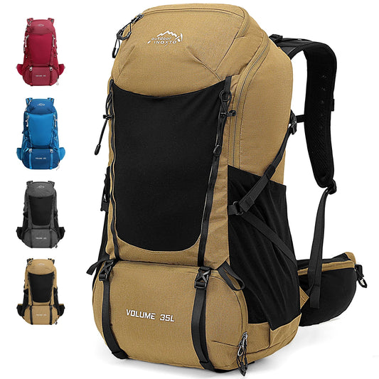 Internal frame waterproof hiking camping backpack with rain cover, large lightweight travel day backpack for climbing