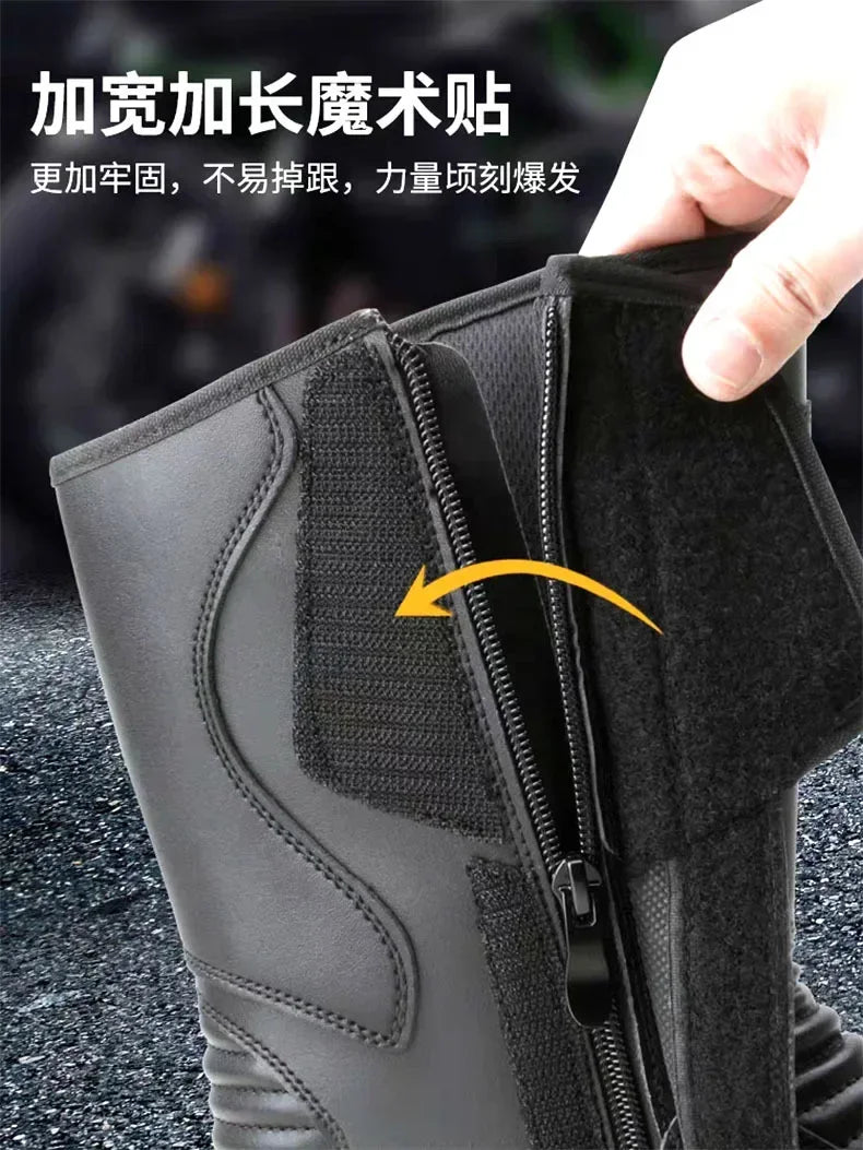 Motorcycle Boots Men Classic Motocross Boots with Reinforced Heel Toe Counter Waterproof Tall Motorcycle Touring Boot Botas Moto