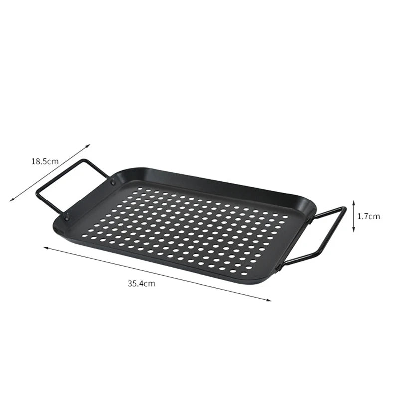 Stainless Steel Barbecue Grill Basket With Perforated Drain Basket Non-Stick Charcoal Plate Camping Portable BBQ Accessories