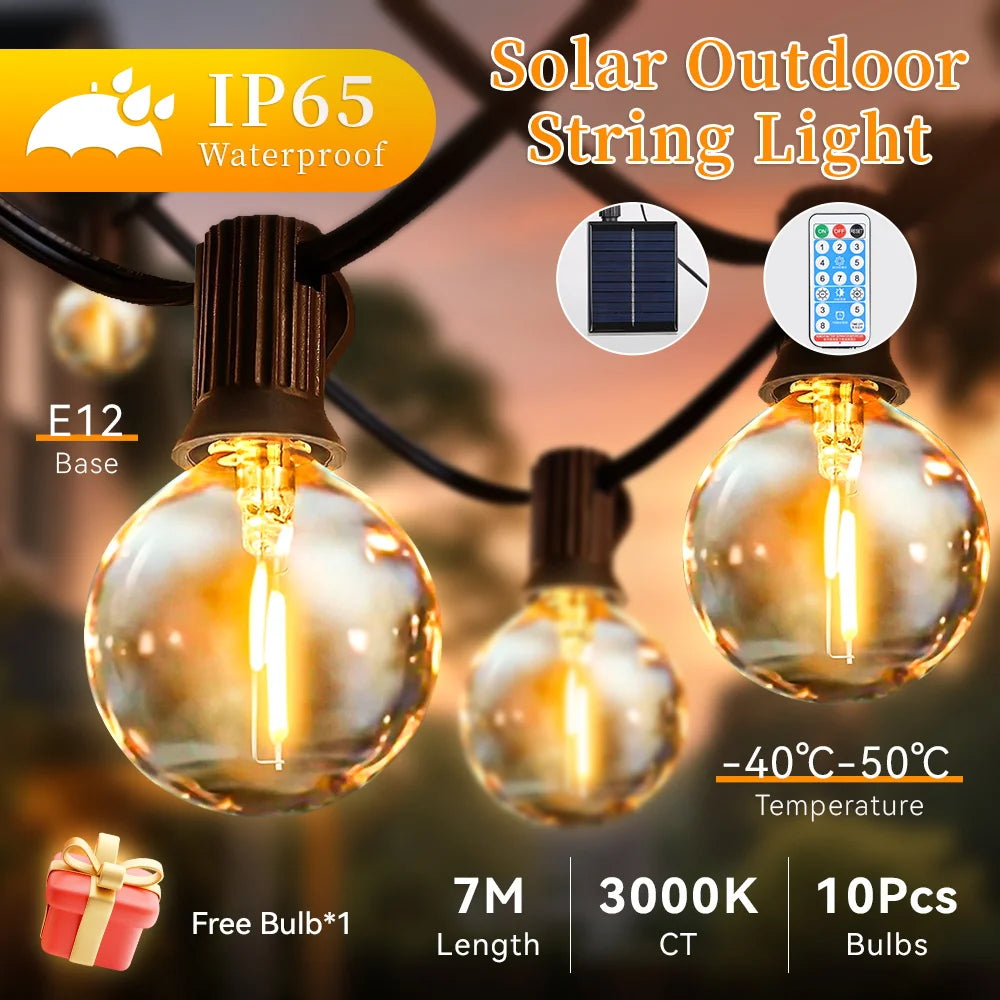 LED Solar String Lamp Waterproof Garden Lights Outdoor Remote Control Solar Camping Tent Lighting for Party Backyard Decorative