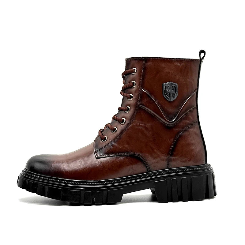 High Quality Brand Men's Leather Casual Shoes Outdoor Workwear Shoes Thick Soled Wear-resistant Men's Motorcycle Boots Handsome
