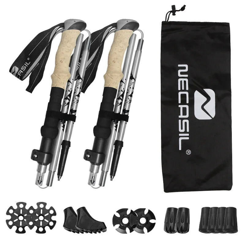 2PCS Aluminum Outdoor Hiking Anti Shock Walking Sticks Telescopic Trekking Climbing Poles Ultralight Walking Canes