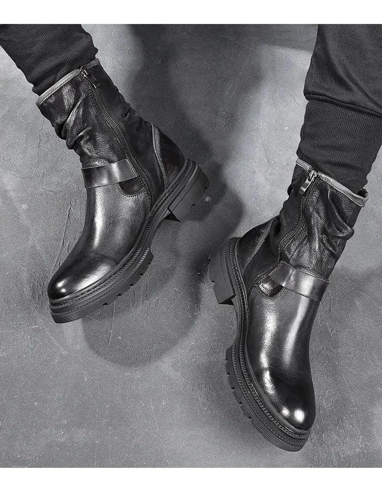 Waterproof Motorcycle Boots Autumn Quality Genuine Leather Retro High Top Motorbike Boots Wear Resistant Moto Riding Shoes