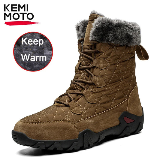 Motorcycle Winter Snow Boots Thickened Thermal Plush Boots Waterproof Outdoor Hiking Shoes Cow Leather Warm Skiing For Men