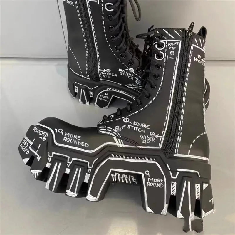 Thick Bottom Man High Top Boot Fashion Men Lace Up Black Boots