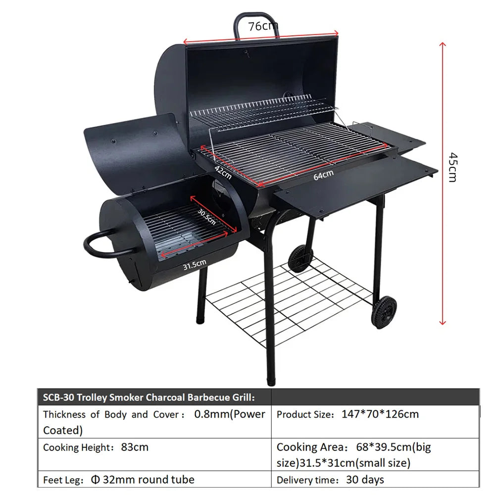 Commercial Large Cooking Area Portable Charcoal Grill Outdoor Backyard Party Meat Offset Smoker Barbecue Grill