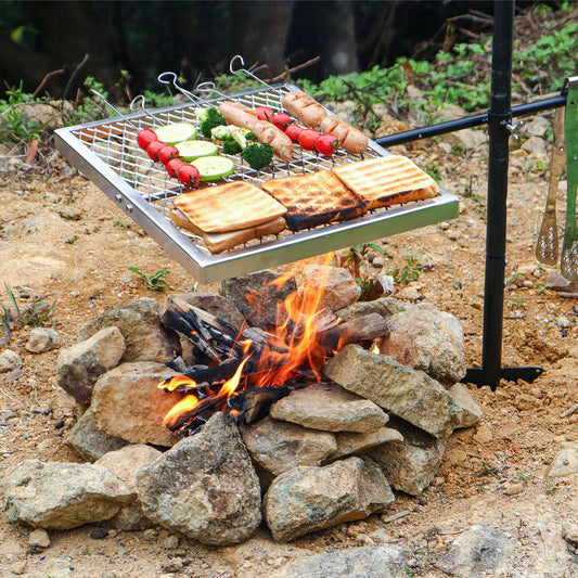 360 ° Swivel Campfire Grill Camp Grill Grate over Fire Pit Portable Grill Rack for Camping Cooking Barbecue