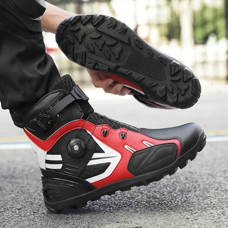 Summer Retro Mountain Off-road Motorcycle Riding Boots Men Motorbike Motocross Cycling Shoes With Gear Shift Pad Rubber Sole