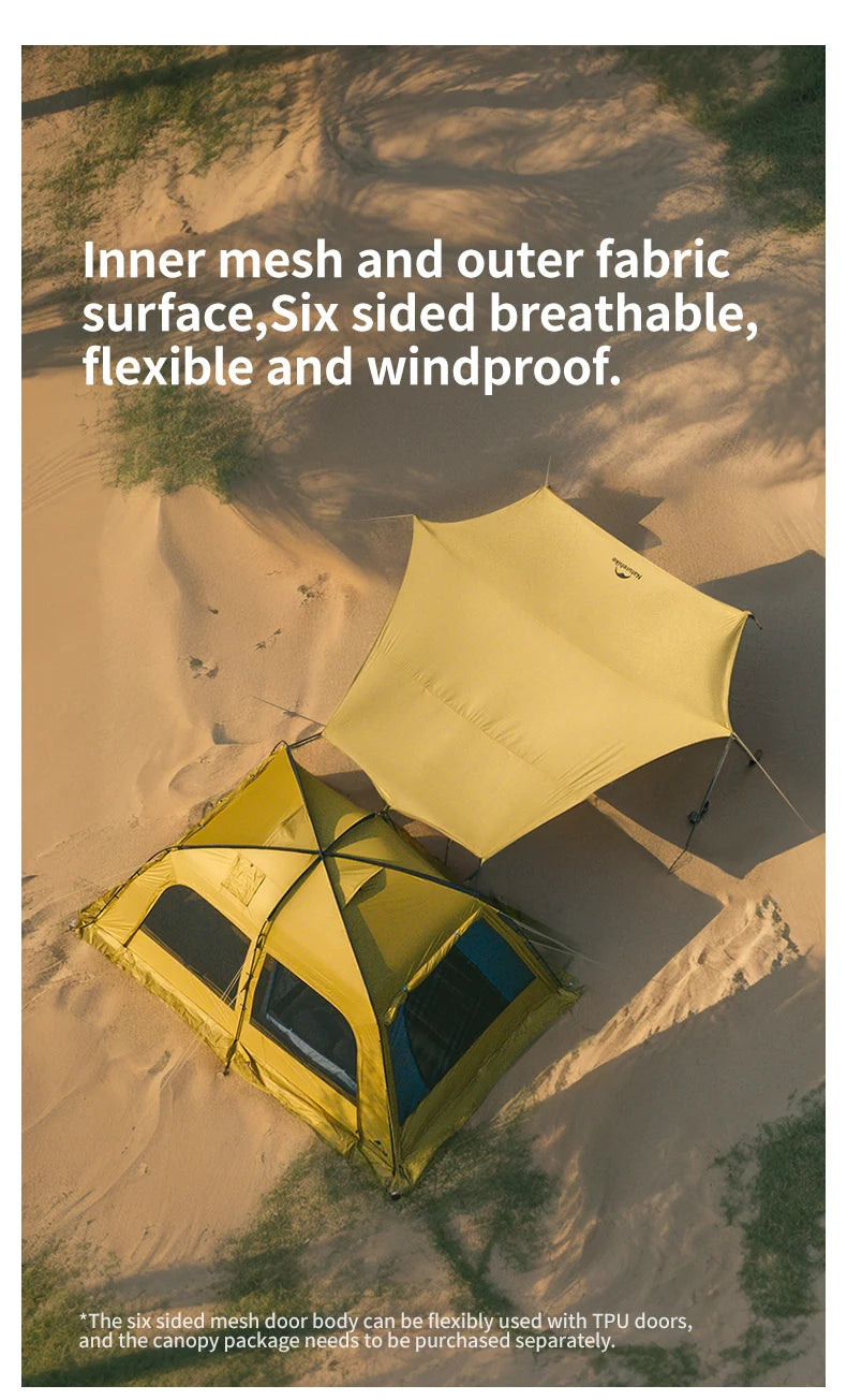 Naturehike Outdoor 4-6 Person Camping Dune 10.9 Tent One Bedroom One Living Room Hiking Tent 75D Nylon Camping Tents Canopy