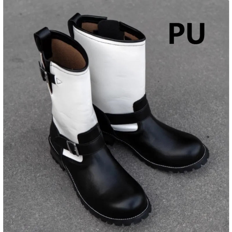 Retro Motorcycle Boots Men's Black Knight Shoes Black Leather Belt Buckles Chelsea Boots Trendy Luxury Handmade Men's Shoes