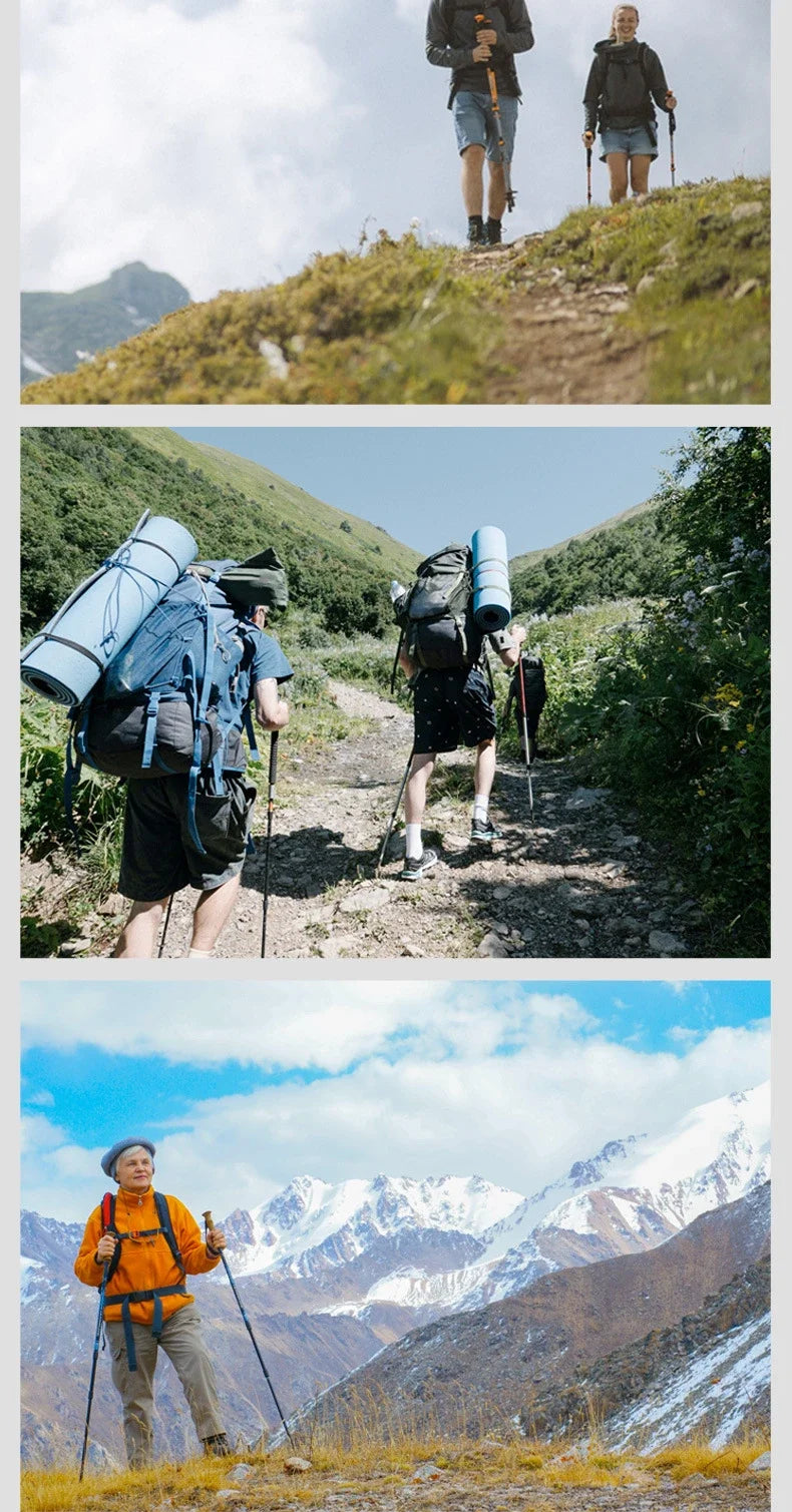 2 high-end hiking sticks, imitation cork handles, three-section telescopic ultra-light alloy sticks with external locks