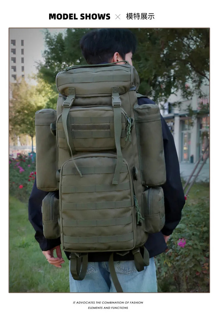 70L Large Capacity Tactical Backpack,Wear-Resistant Rainproof Oxford Cloth,Multifunctional Outdoor Camping Hiking Climb Bag,B437