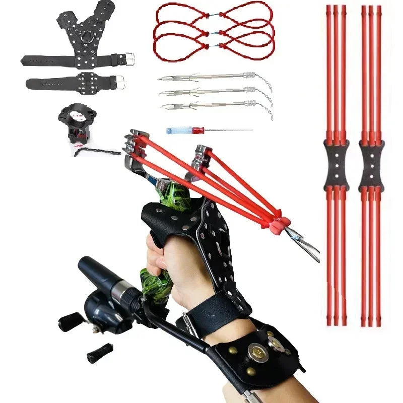 Powerful Fishing Slingshot with Wrist Rest Outdoor Hunting All-metal Material Sling Shot Large Catapult for Fishing and Ball