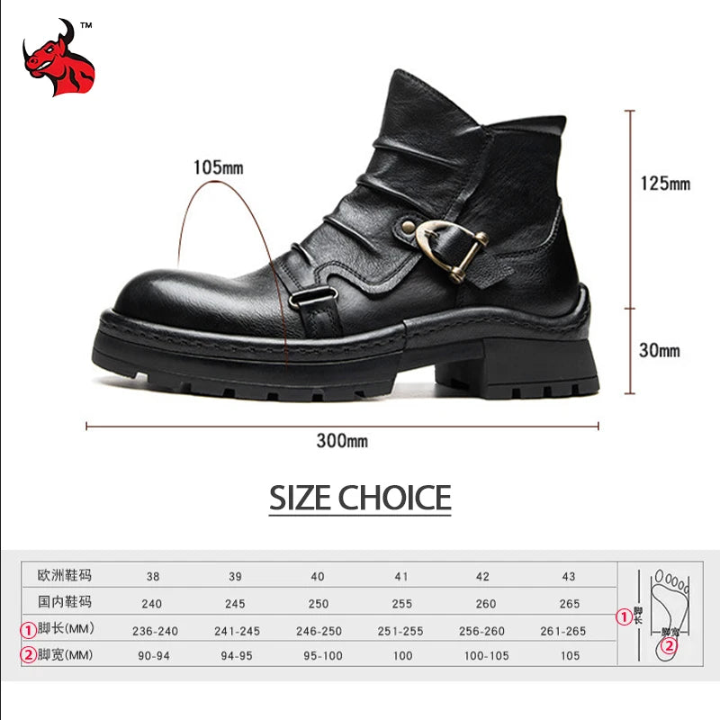 Brown Leather Motorcycle Boots Mens Round Head High Top Motorbike Boots Quality Moto Riding Shoes Thick Soled Summer Winter