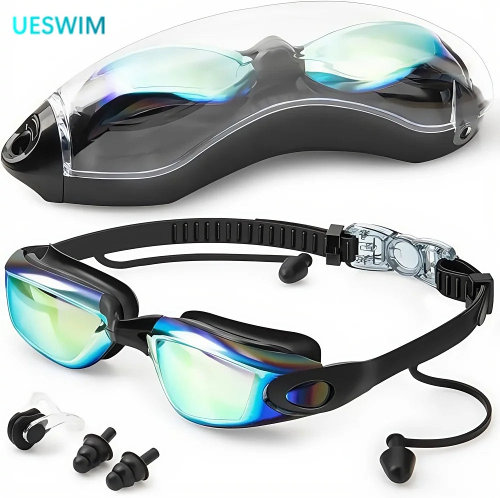 Adult Swimming Goggles with Nose Clip And Earplugs Anti Fog UV Protection Full Face Leak-Proof Swim Goggles for Men And Women