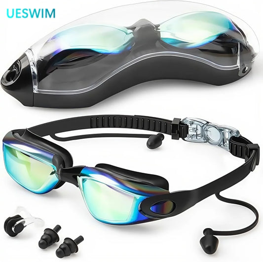 Adult Swimming Goggles with Nose Clip And Earplugs Anti Fog UV Protection Full Face Leak-Proof Swim Goggles for Men And Women