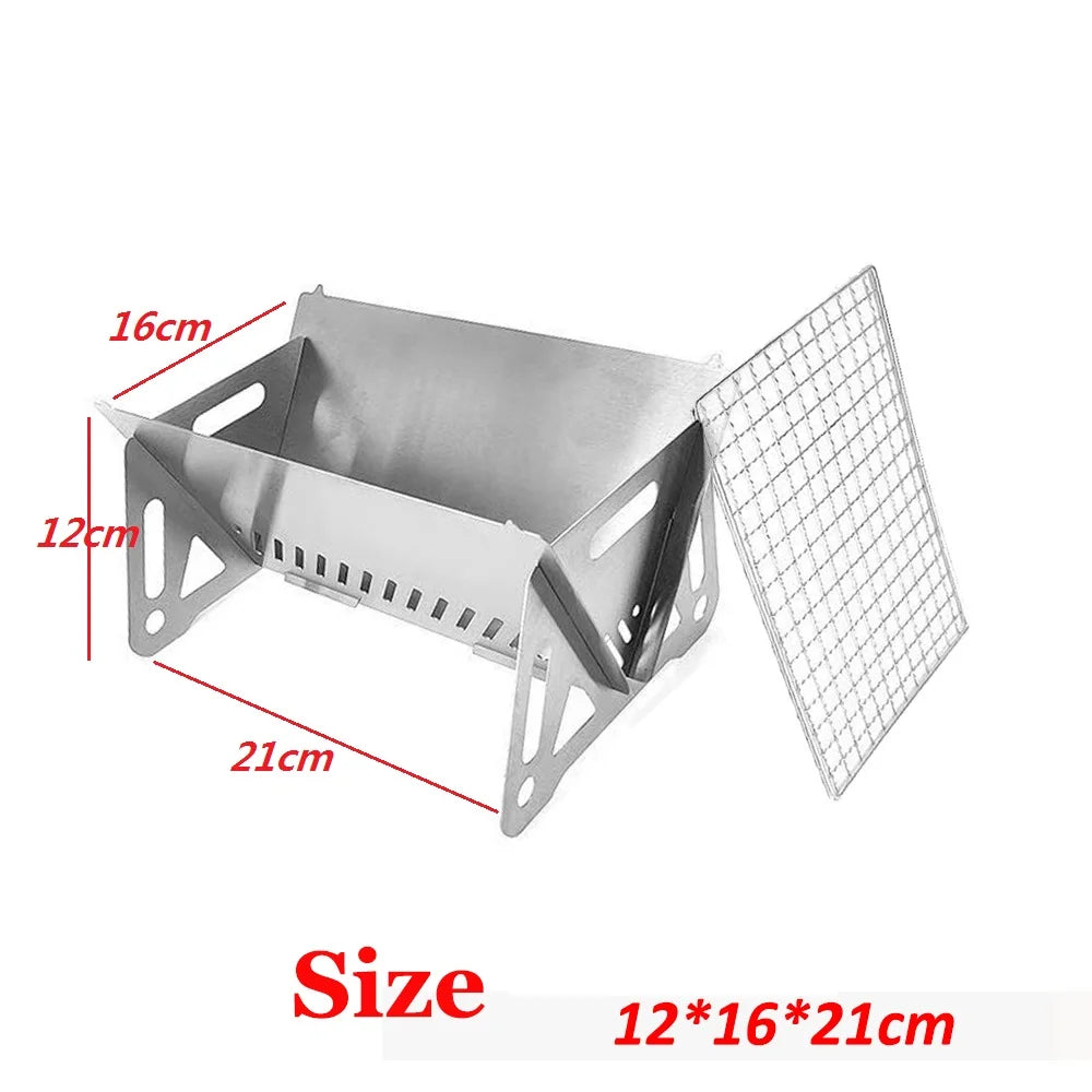 Outdoor Folding Barbecue Stove Stainless Steel Convenient Card Type Grills Firewood Stove Mini Barbecue Rack Household Stove Net